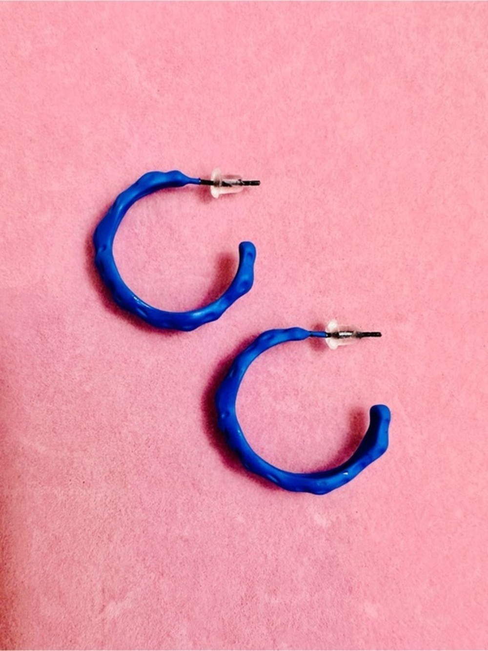 Cobalt Blue Textured Hoop Earrings